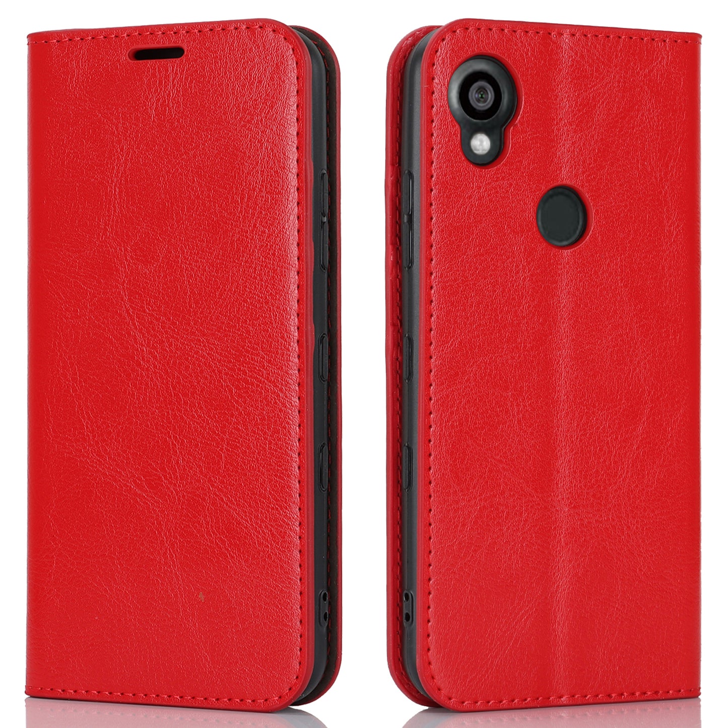 Uniqkart for Kyocera Digno SX3 KYG02 Phone Case Crazy Horse Texture Genuine Cow Leather Stand Wallet Anti-drop Cover - Red