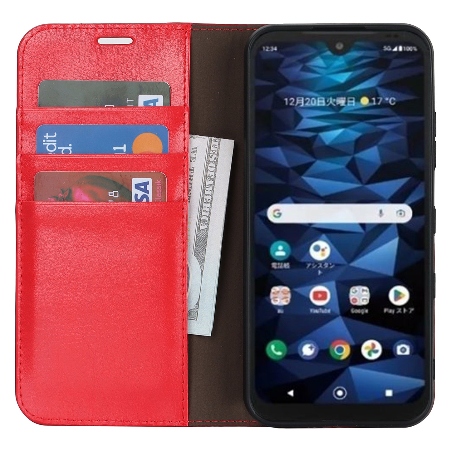 Uniqkart for Kyocera Digno SX3 KYG02 Phone Case Crazy Horse Texture Genuine Cow Leather Stand Wallet Anti-drop Cover - Red