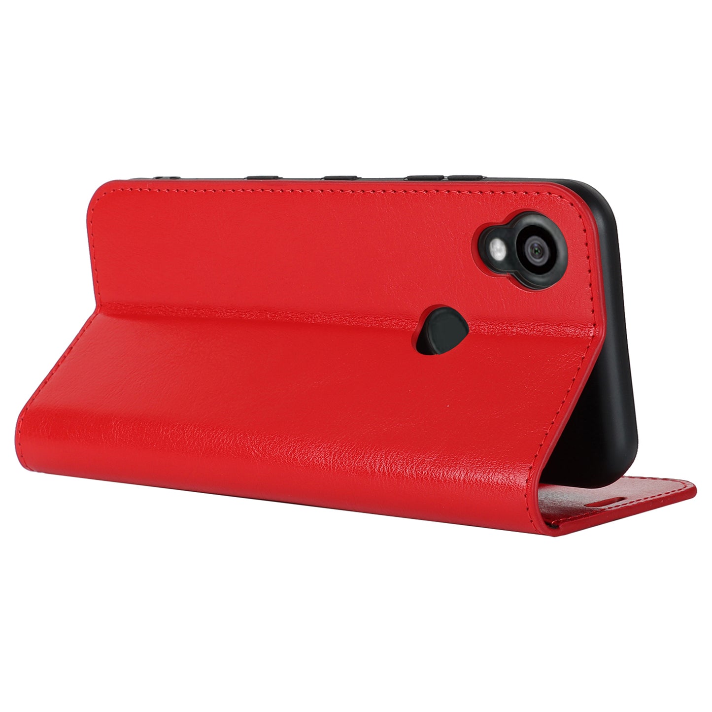 Uniqkart for Kyocera Digno SX3 KYG02 Phone Case Crazy Horse Texture Genuine Cow Leather Stand Wallet Anti-drop Cover - Red