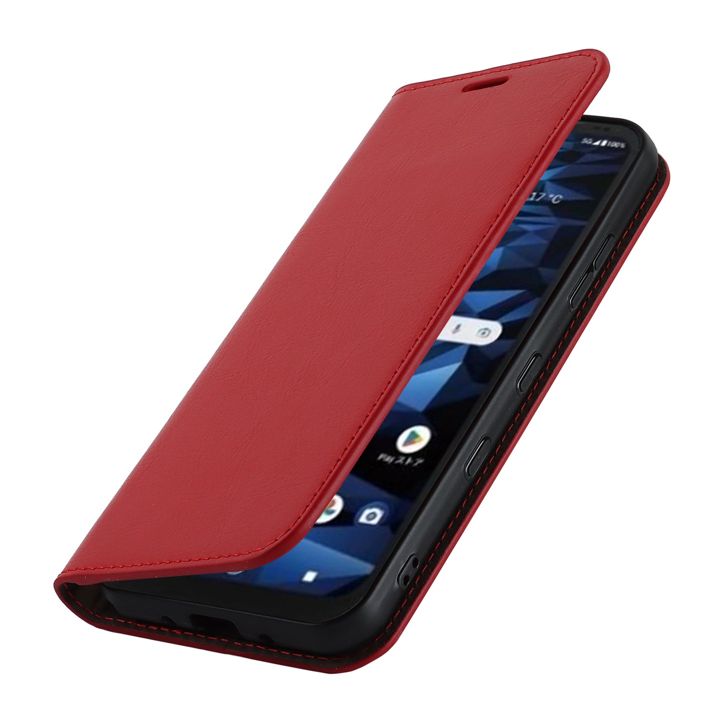 Uniqkart for Kyocera Digno SX3 KYG02 Phone Case Crazy Horse Texture Genuine Cow Leather Stand Wallet Anti-drop Cover - Red