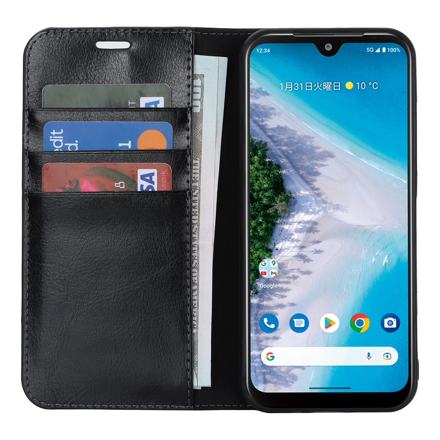 Uniqkart for Kyocera Android One S10 / One S9 Fall Proof Phone Case Crazy Horse Texture Genuine Cow Leather Stand Wallet Cover - Black