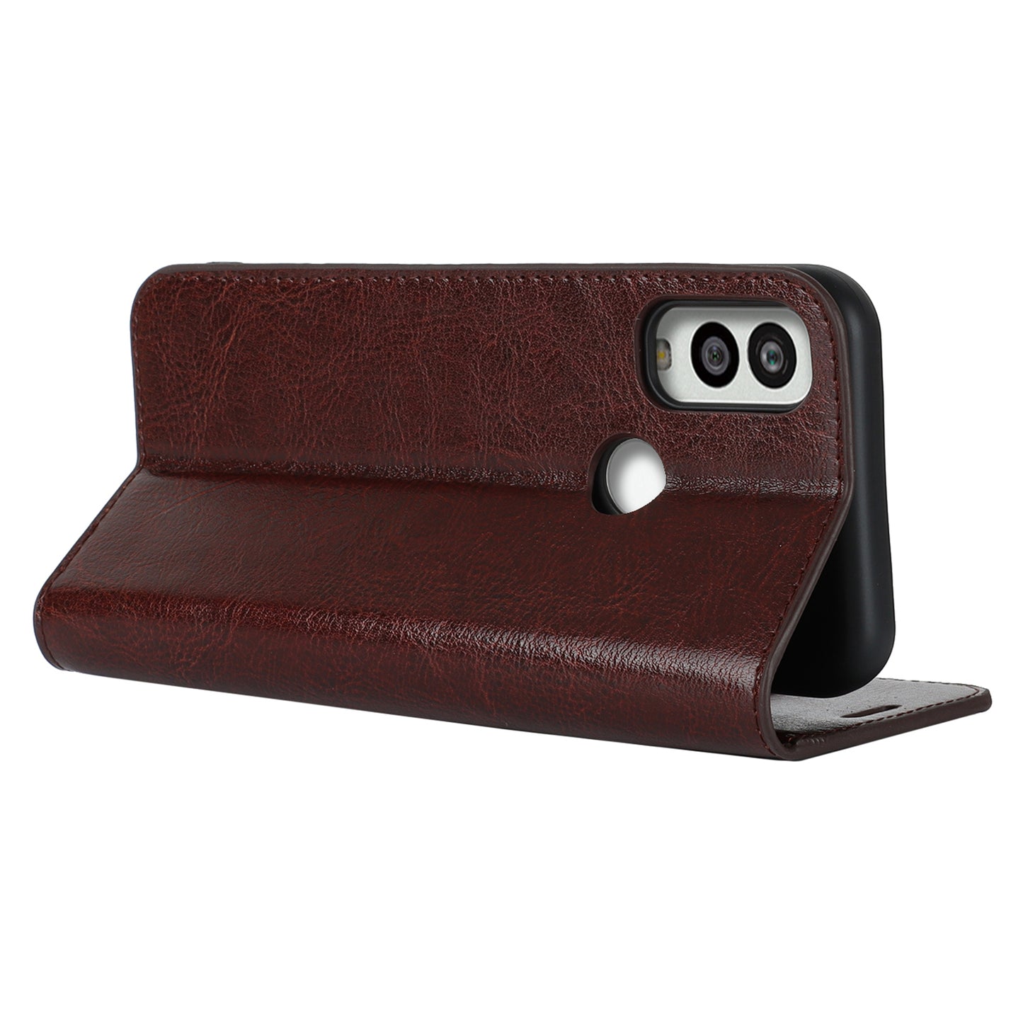 Uniqkart for Kyocera Android One S10 / One S9 Fall Proof Phone Case Crazy Horse Texture Genuine Cow Leather Stand Wallet Cover - Dark Brown