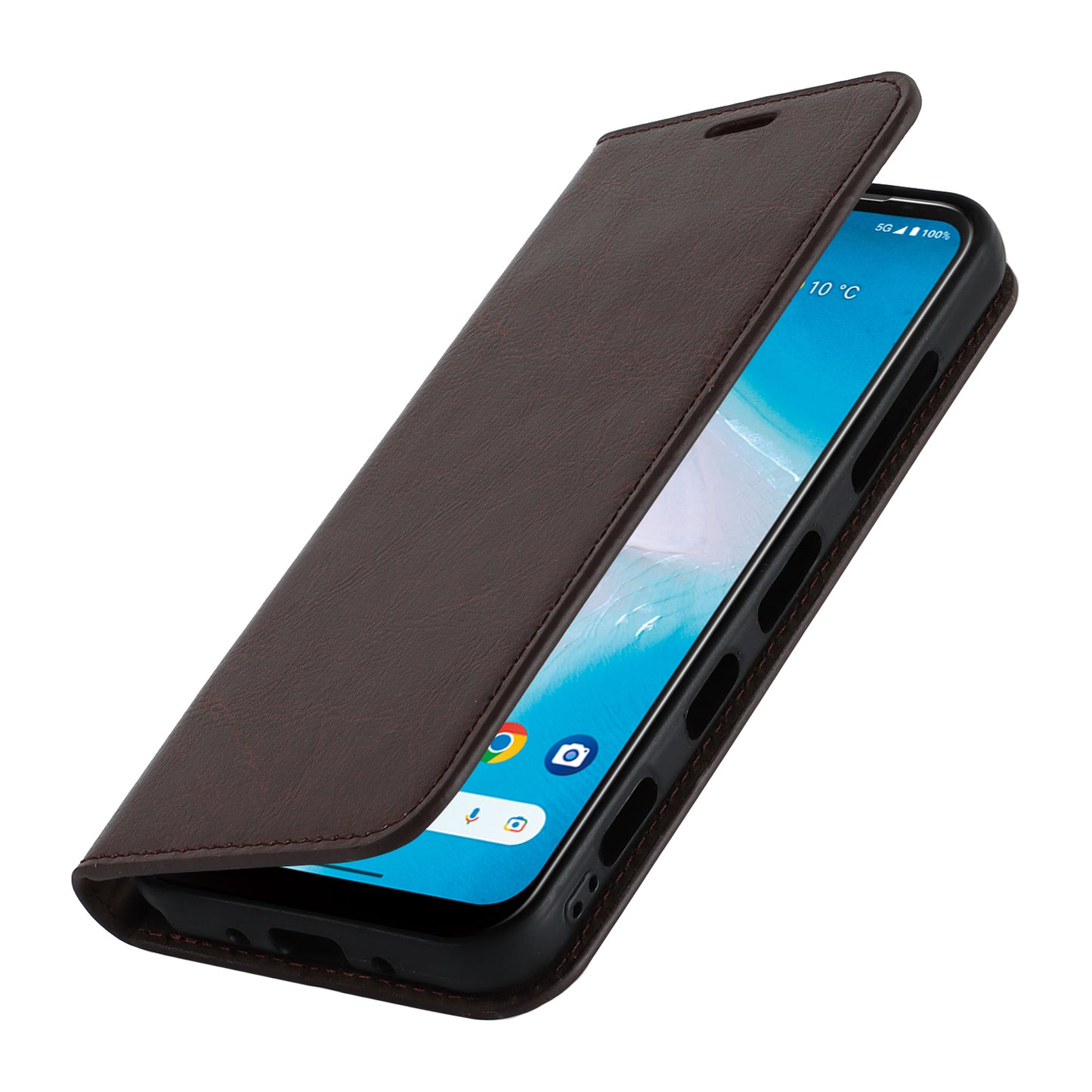 Uniqkart for Kyocera Android One S10 / One S9 Fall Proof Phone Case Crazy Horse Texture Genuine Cow Leather Stand Wallet Cover - Dark Brown