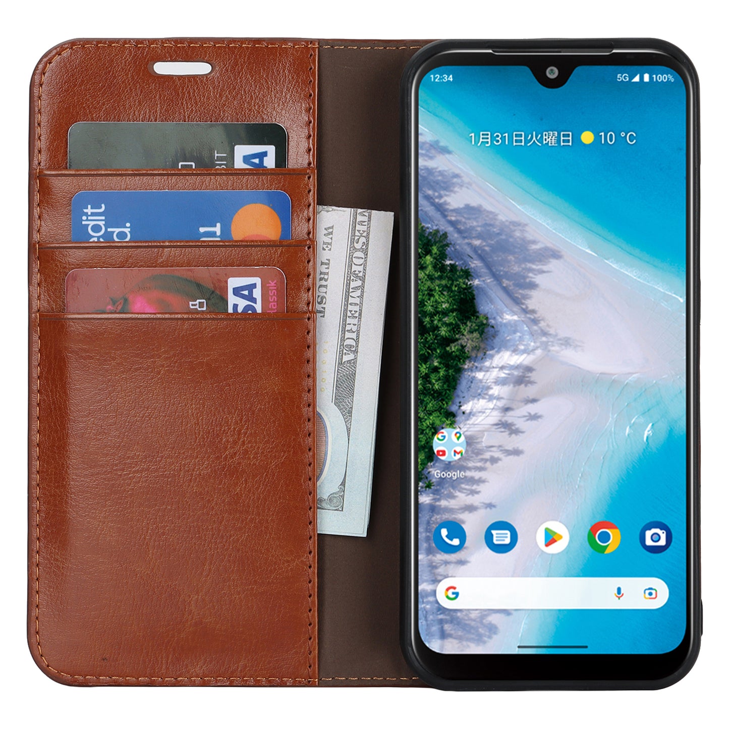 Uniqkart for Kyocera Android One S10 / One S9 Fall Proof Phone Case Crazy Horse Texture Genuine Cow Leather Stand Wallet Cover - Light Brown