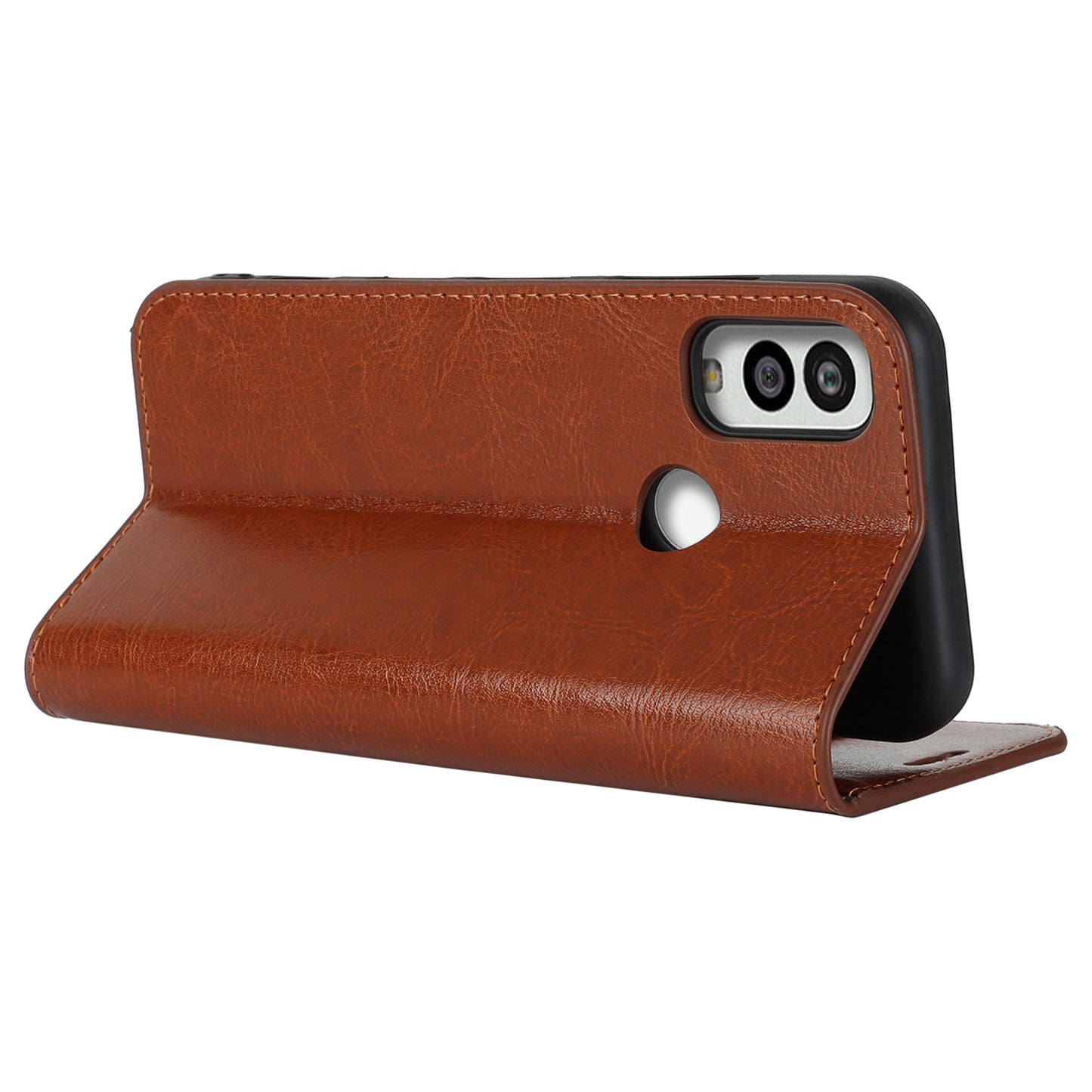 Uniqkart for Kyocera Android One S10 / One S9 Fall Proof Phone Case Crazy Horse Texture Genuine Cow Leather Stand Wallet Cover - Light Brown