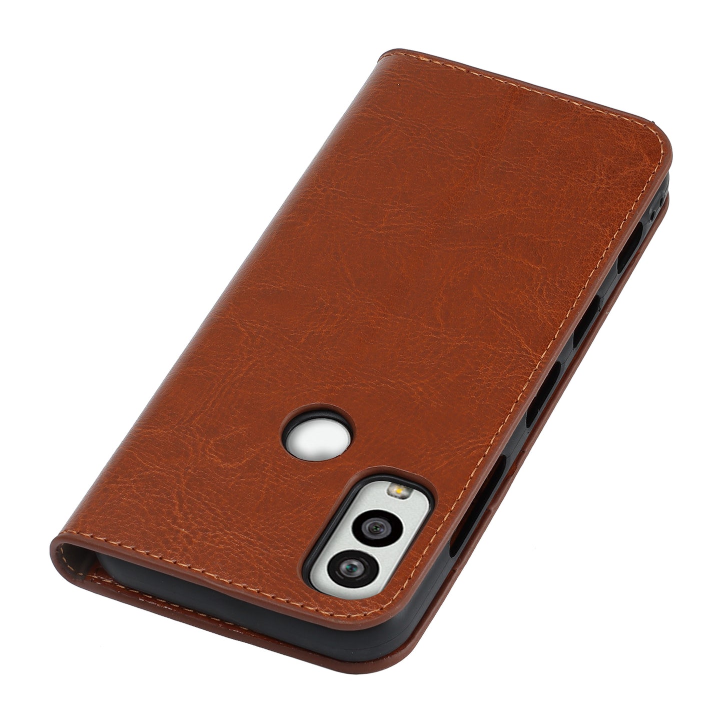 Uniqkart for Kyocera Android One S10 / One S9 Fall Proof Phone Case Crazy Horse Texture Genuine Cow Leather Stand Wallet Cover - Light Brown