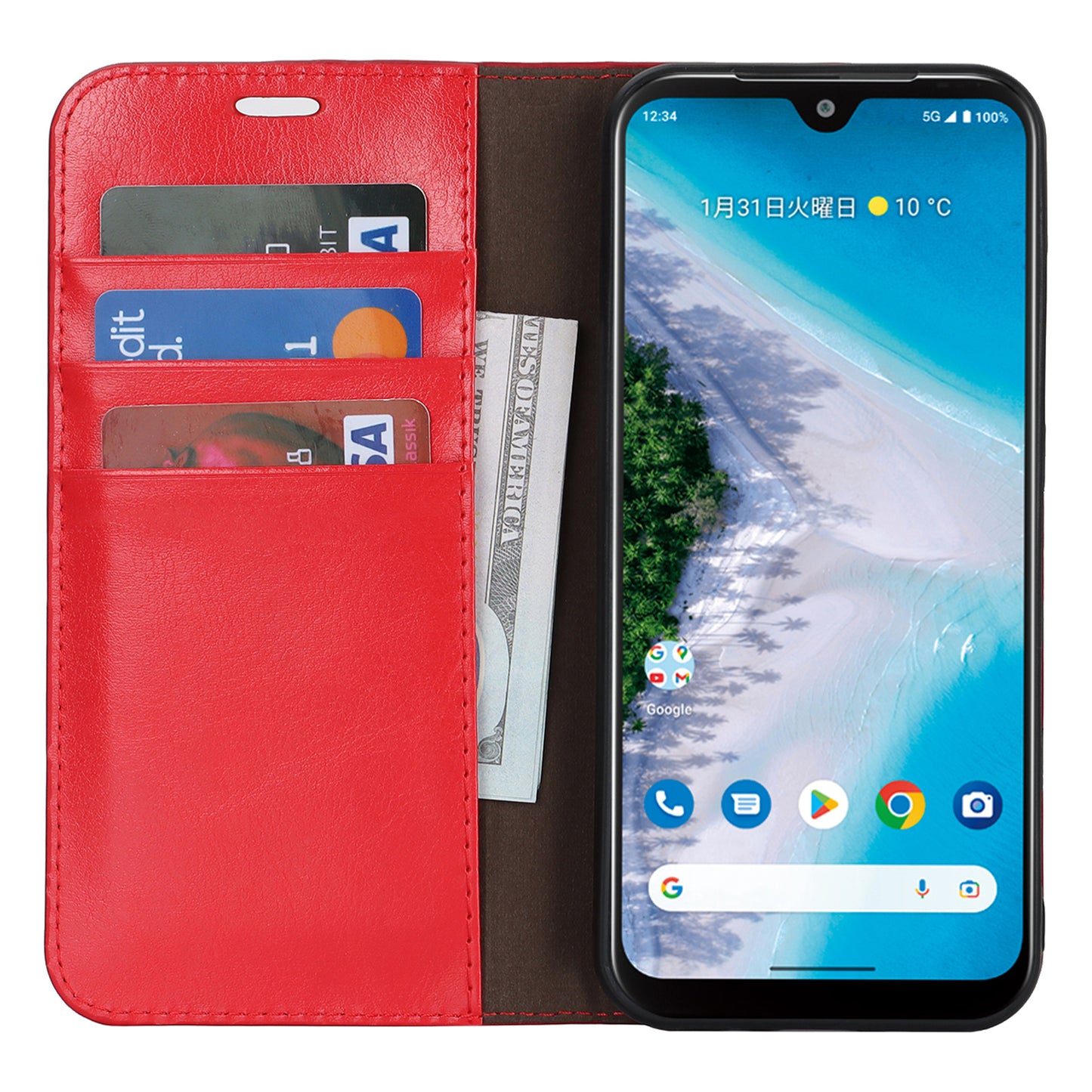 Uniqkart for Kyocera Android One S10 / One S9 Fall Proof Phone Case Crazy Horse Texture Genuine Cow Leather Stand Wallet Cover - Red