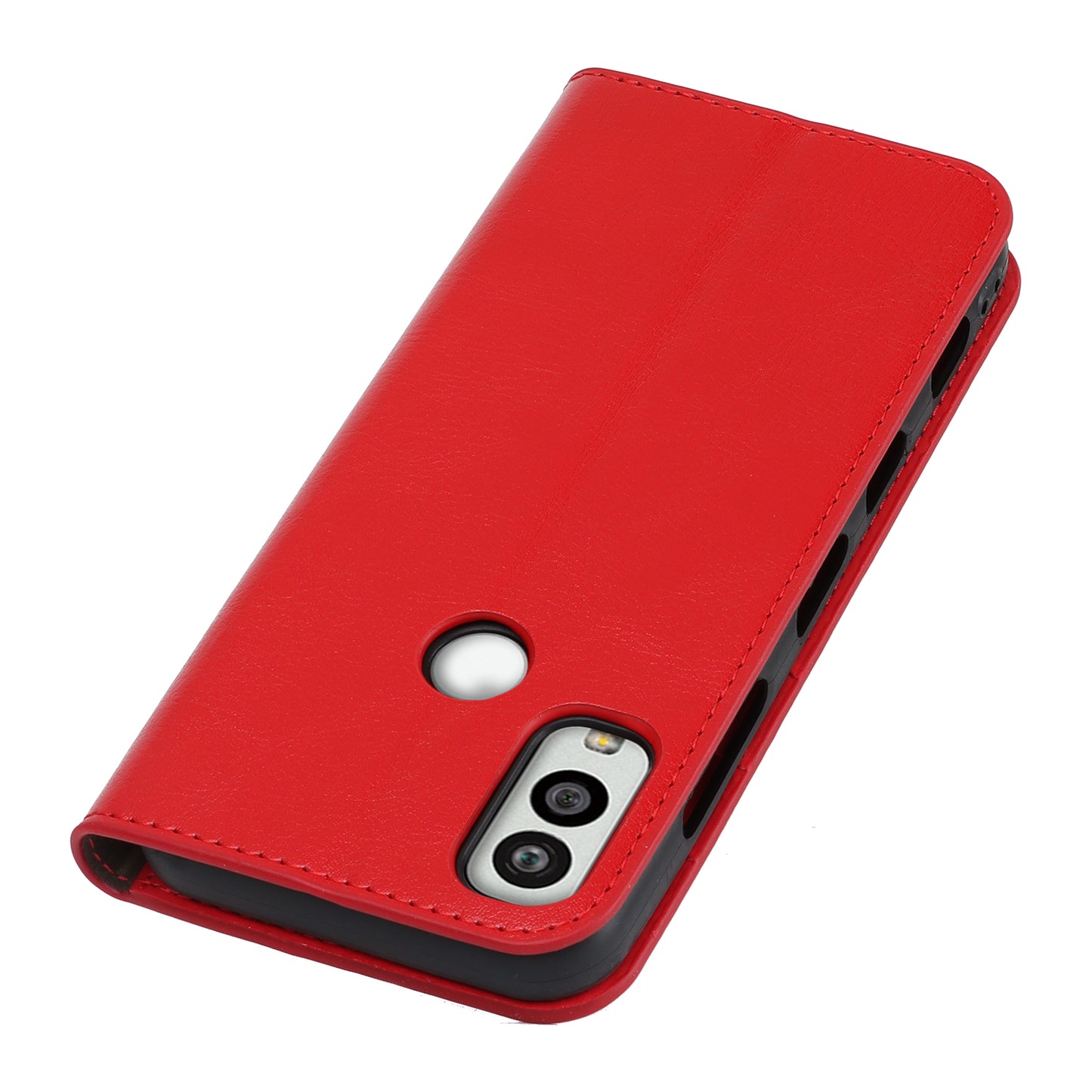 Uniqkart for Kyocera Android One S10 / One S9 Fall Proof Phone Case Crazy Horse Texture Genuine Cow Leather Stand Wallet Cover - Red