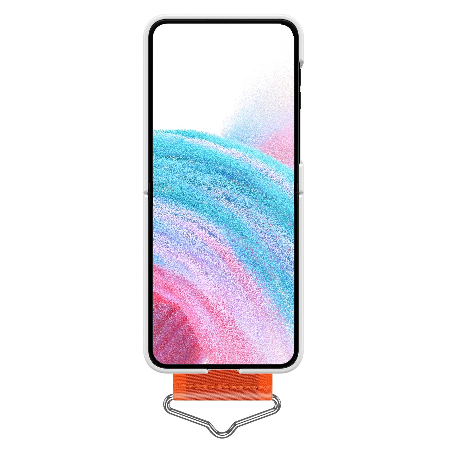 Uniqkart for Samsung Galaxy Z Flip5 5G Hard PC Phone Cover Protective Case with B-Shape Ring Holder - White+Orange