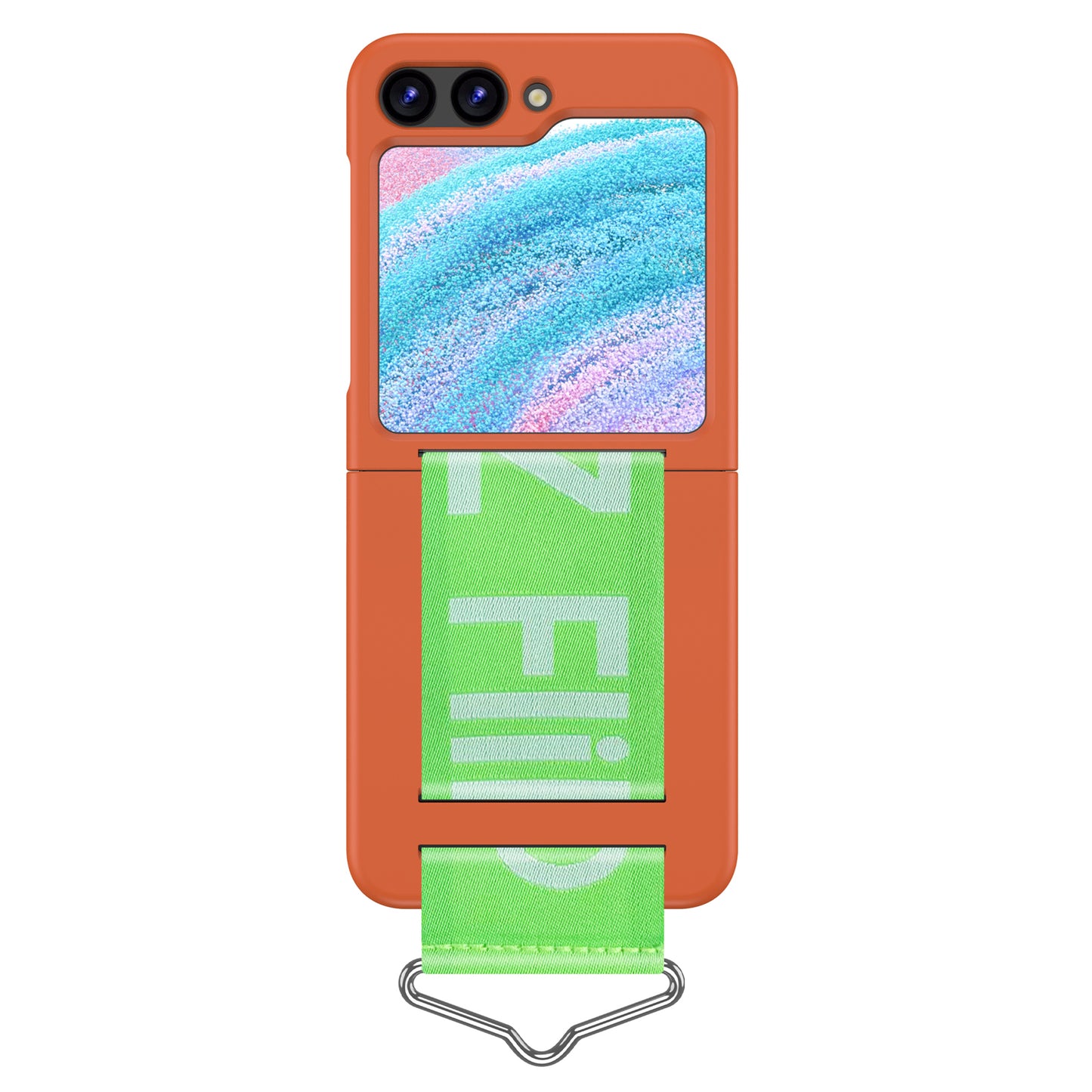 Uniqkart for Samsung Galaxy Z Flip5 5G Hard PC Phone Cover Protective Case with B-Shape Ring Holder - Dark Pink+Green