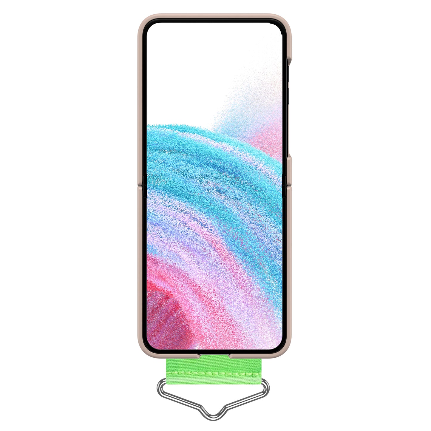 Uniqkart for Samsung Galaxy Z Flip5 5G Hard PC Phone Cover Protective Case with B-Shape Ring Holder - Rose Pink+Green