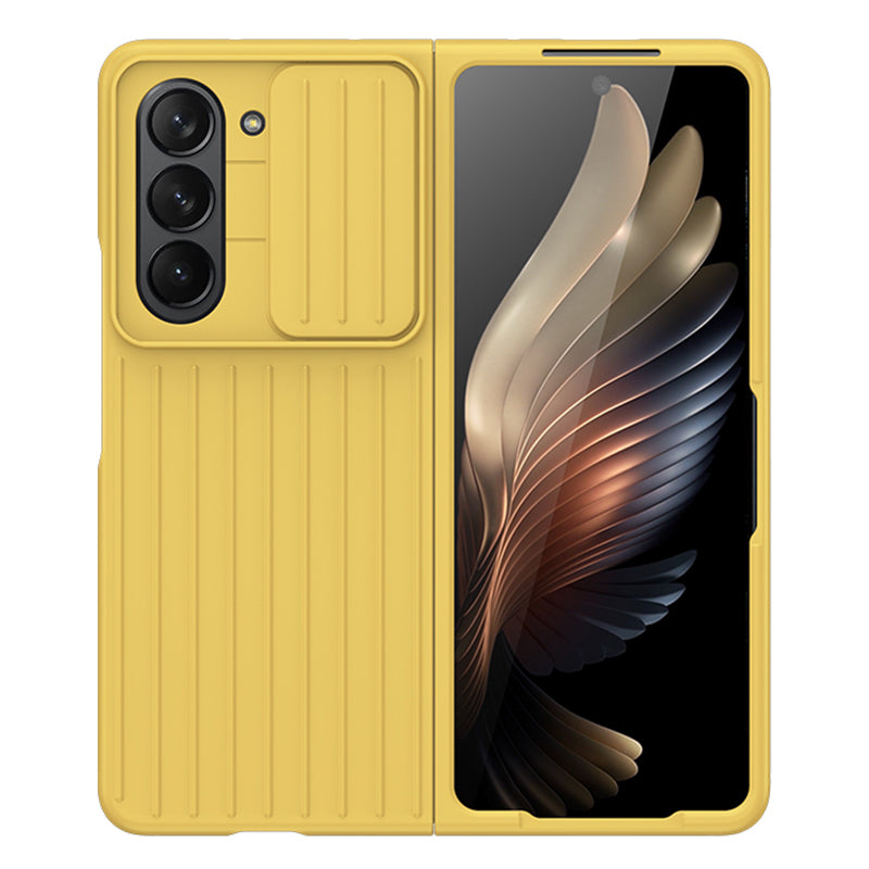 Uniqkart for Samsung Galaxy Z Fold5 5G Hard PC Phone Case Anti-scratch Ultra Slim Cover with Slide Camera Protector - Yellow