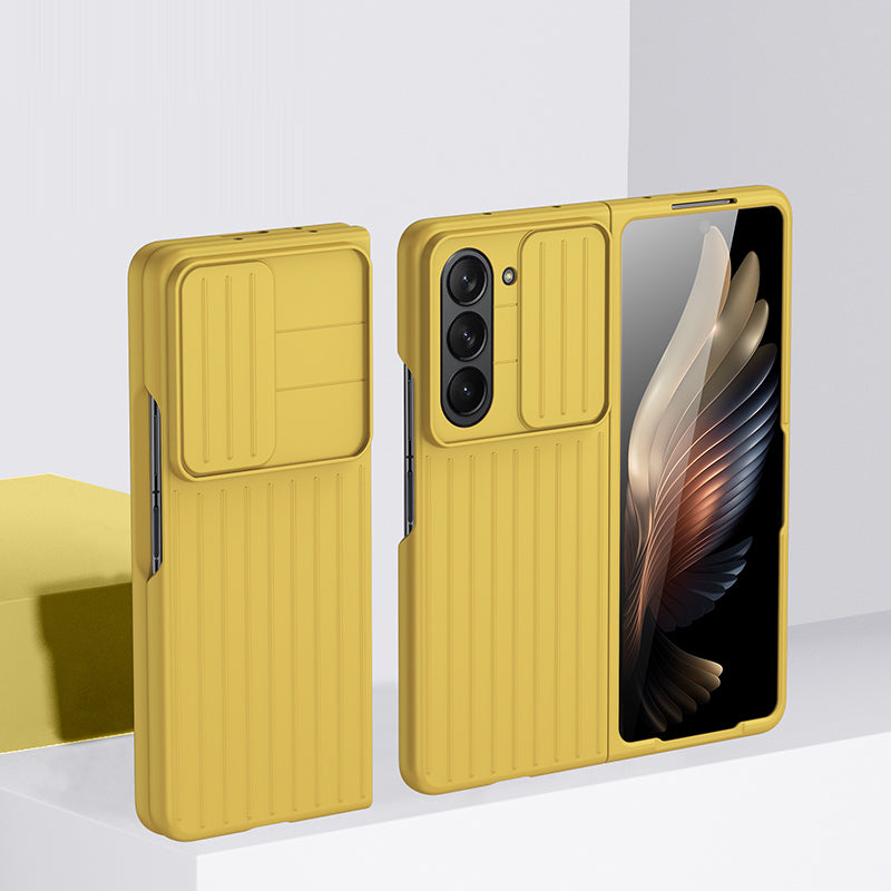 Uniqkart for Samsung Galaxy Z Fold5 5G Hard PC Phone Case Anti-scratch Ultra Slim Cover with Slide Camera Protector - Yellow
