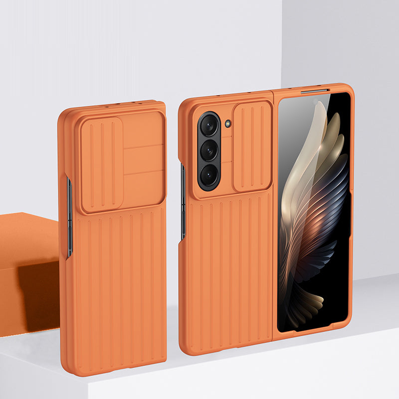 Uniqkart for Samsung Galaxy Z Fold5 5G Hard PC Phone Case Anti-scratch Ultra Slim Cover with Slide Camera Protector - Orange