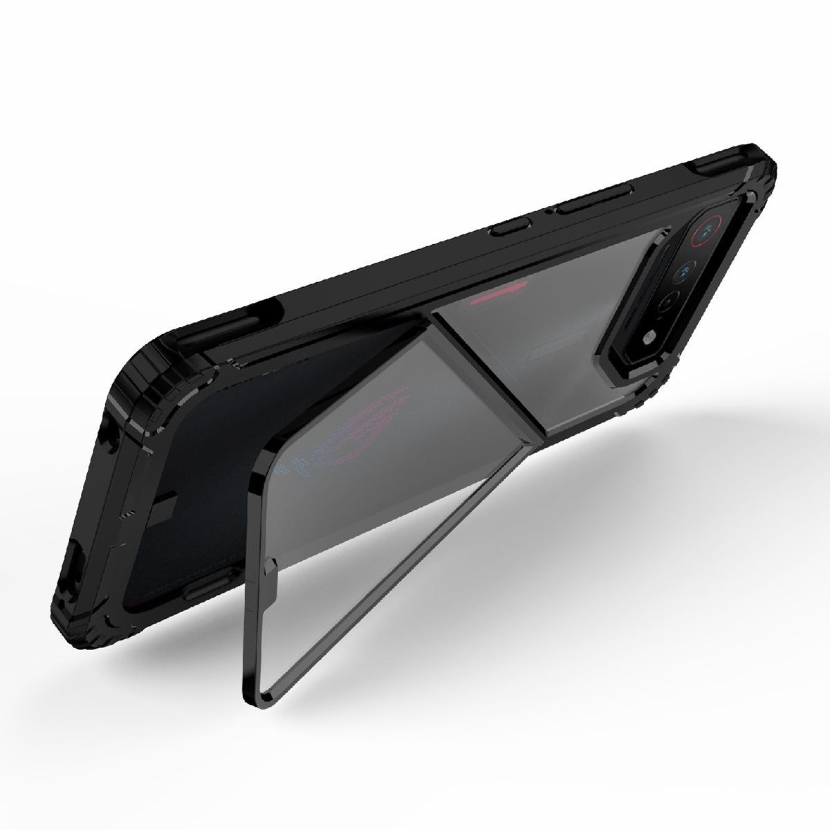 Uniqkart for Asus ROG Phone 7 5G / Phone 7 Pro TPU+PC Clear Case Magnetic Back Panel Kickstand Phone Cover - Black