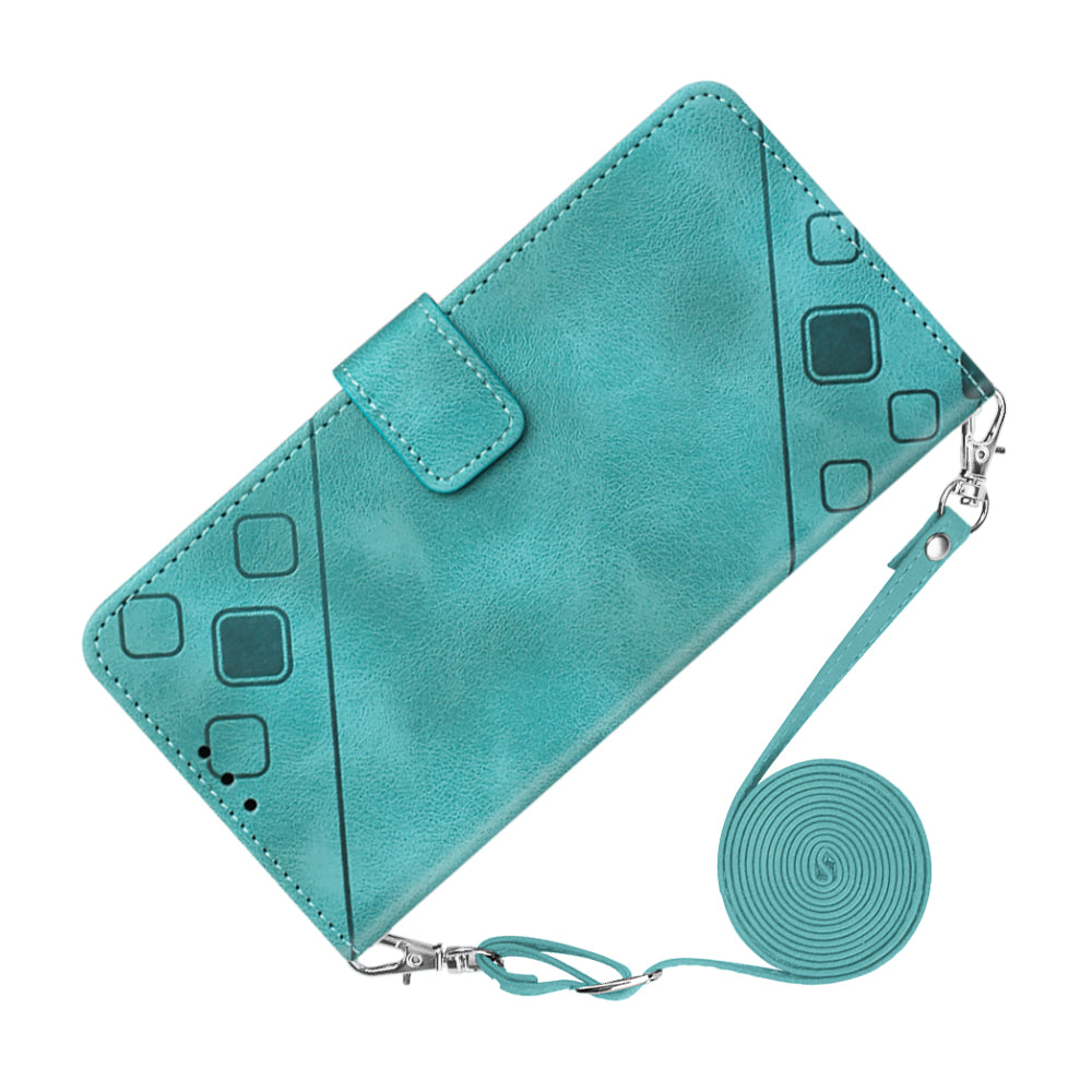 PT005 YB Imprinting Series-7 for iPhone 15 Cell Phone Stand Case Skin-touch Feeling Leather Cover Wallet - Green