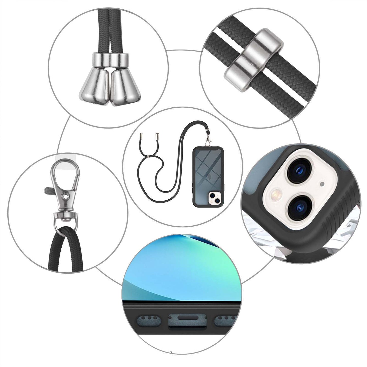 YB PC Series-4 for iPhone 15 PC+TPU Protective Cover Anti-drop Phone Case with Lanyard - Black