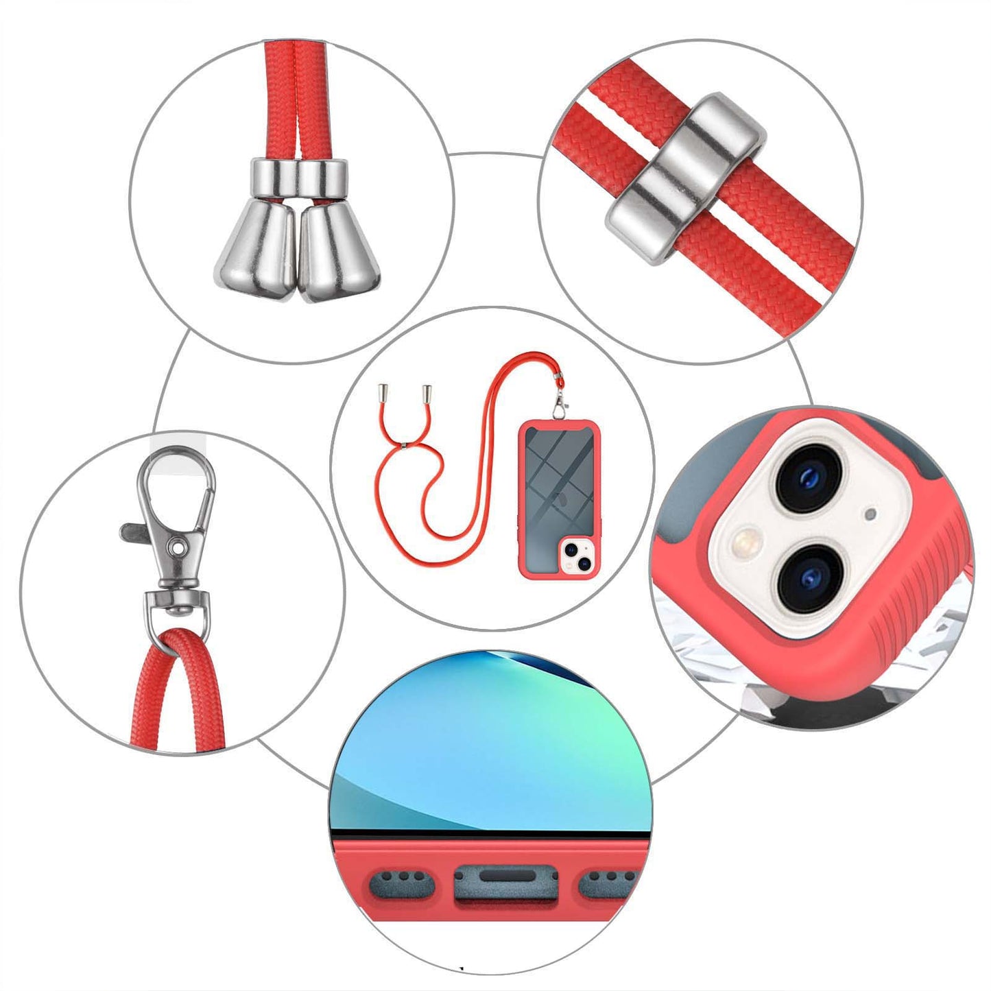 YB PC Series-4 for iPhone 15 PC+TPU Protective Cover Anti-drop Phone Case with Lanyard - Red