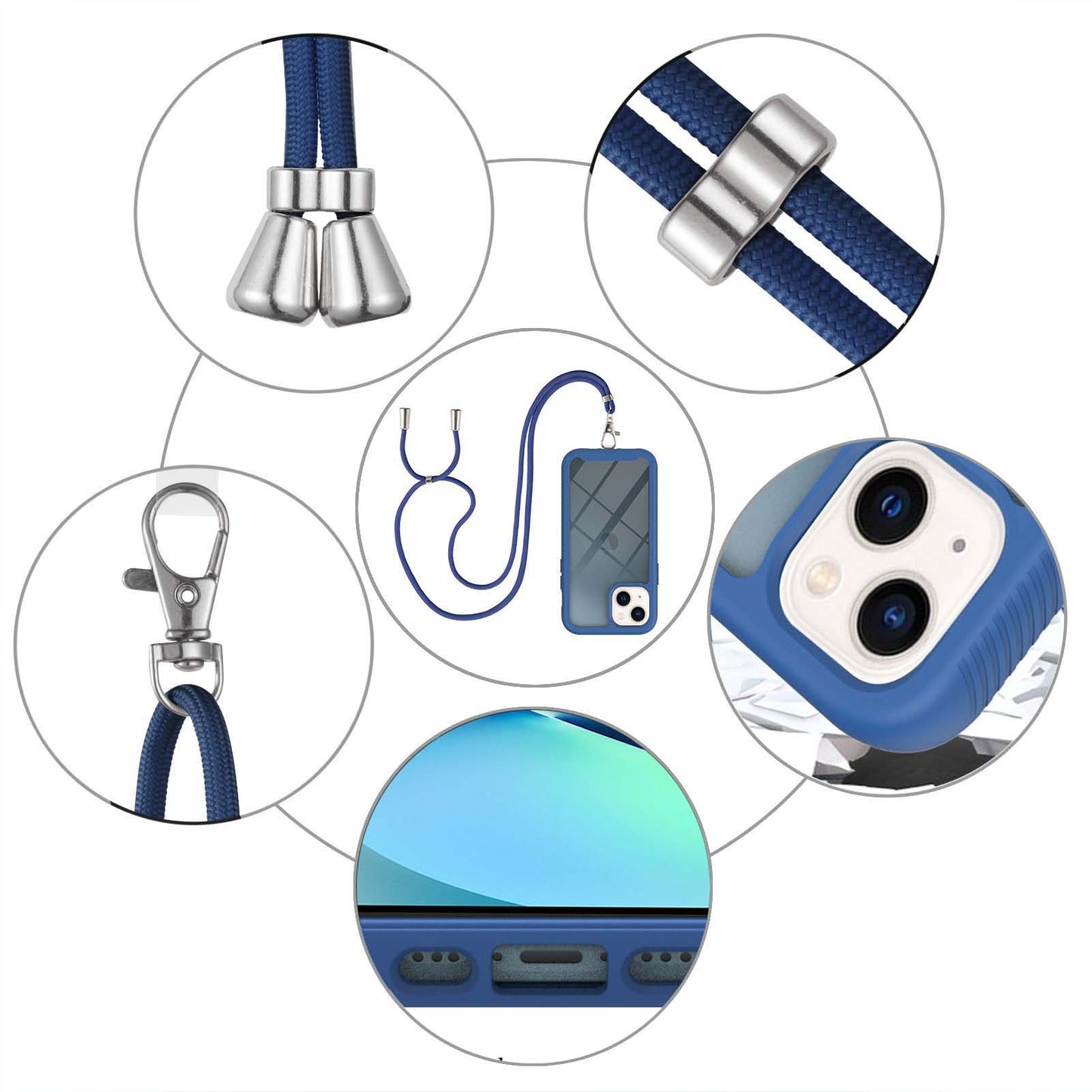 YB PC Series-4 for iPhone 15 PC+TPU Protective Cover Anti-drop Phone Case with Lanyard - Sapphire