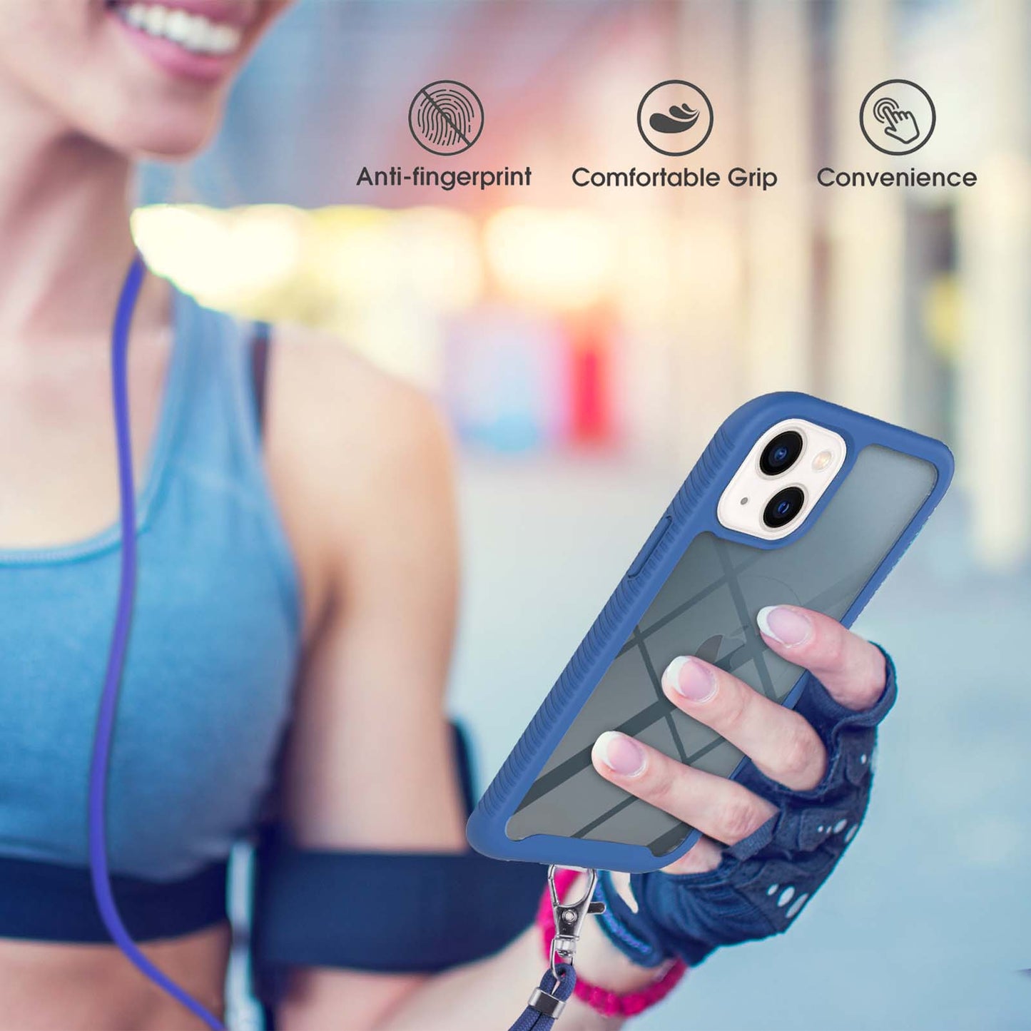 YB PC Series-4 for iPhone 15 PC+TPU Protective Cover Anti-drop Phone Case with Lanyard - Sapphire