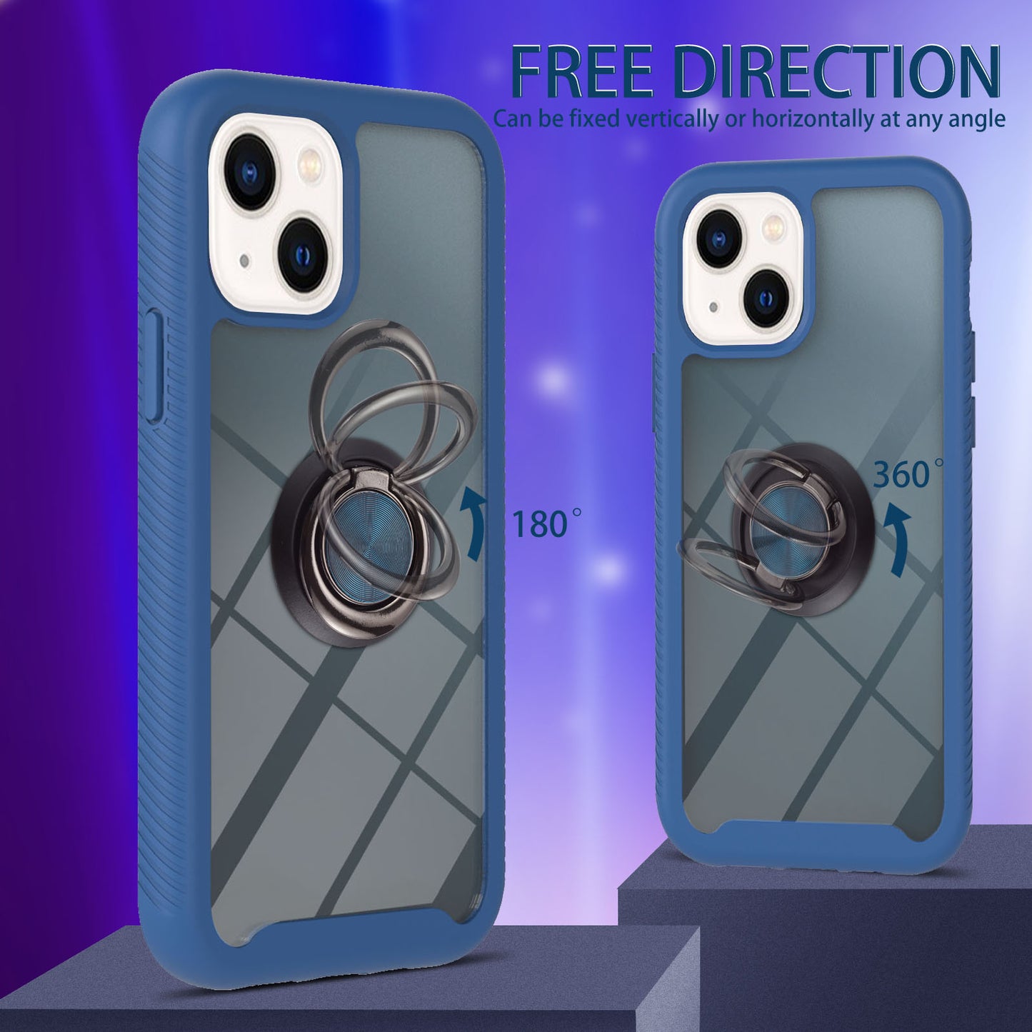 YB PC Series-5 for iPhone 15 Protective Case PC+TPU Ring Kickstand Phone Cover - Sapphire