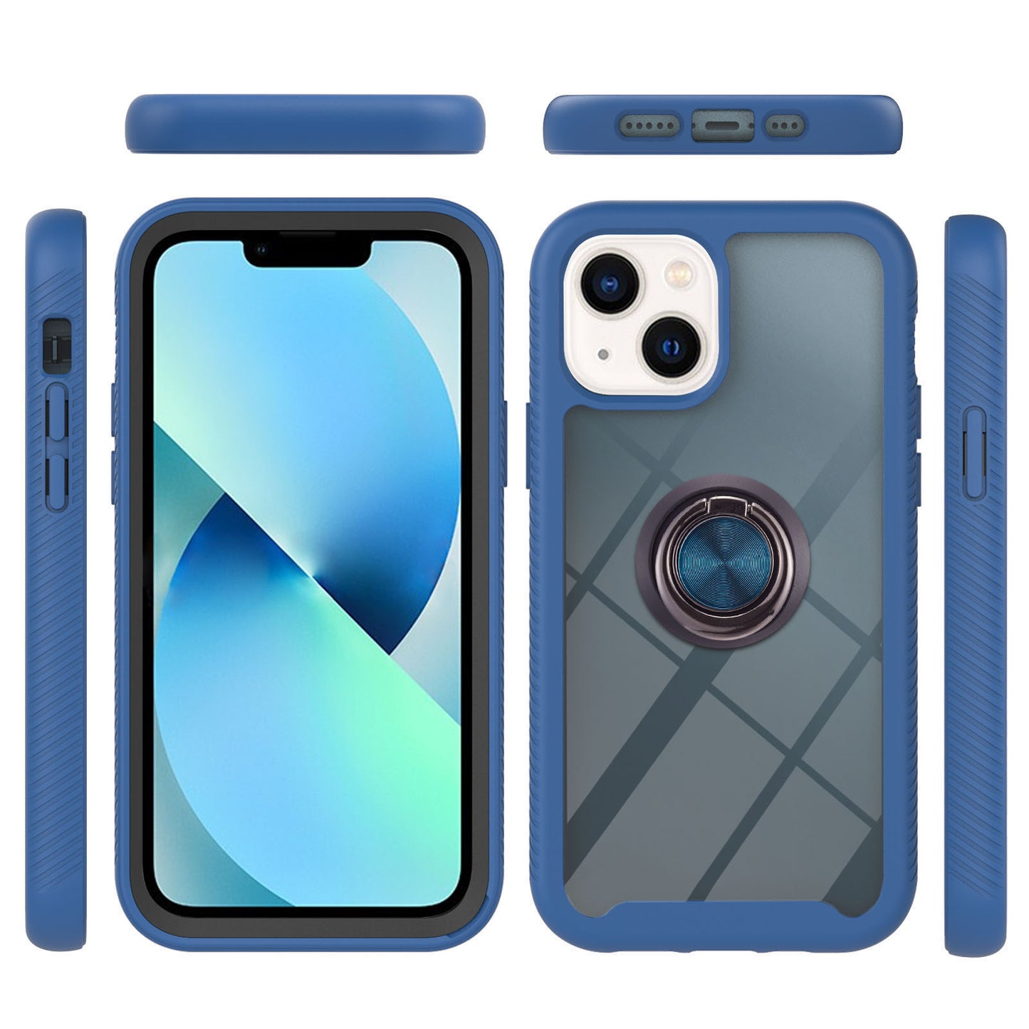 YB PC Series-5 for iPhone 15 Protective Case PC+TPU Ring Kickstand Phone Cover - Sapphire