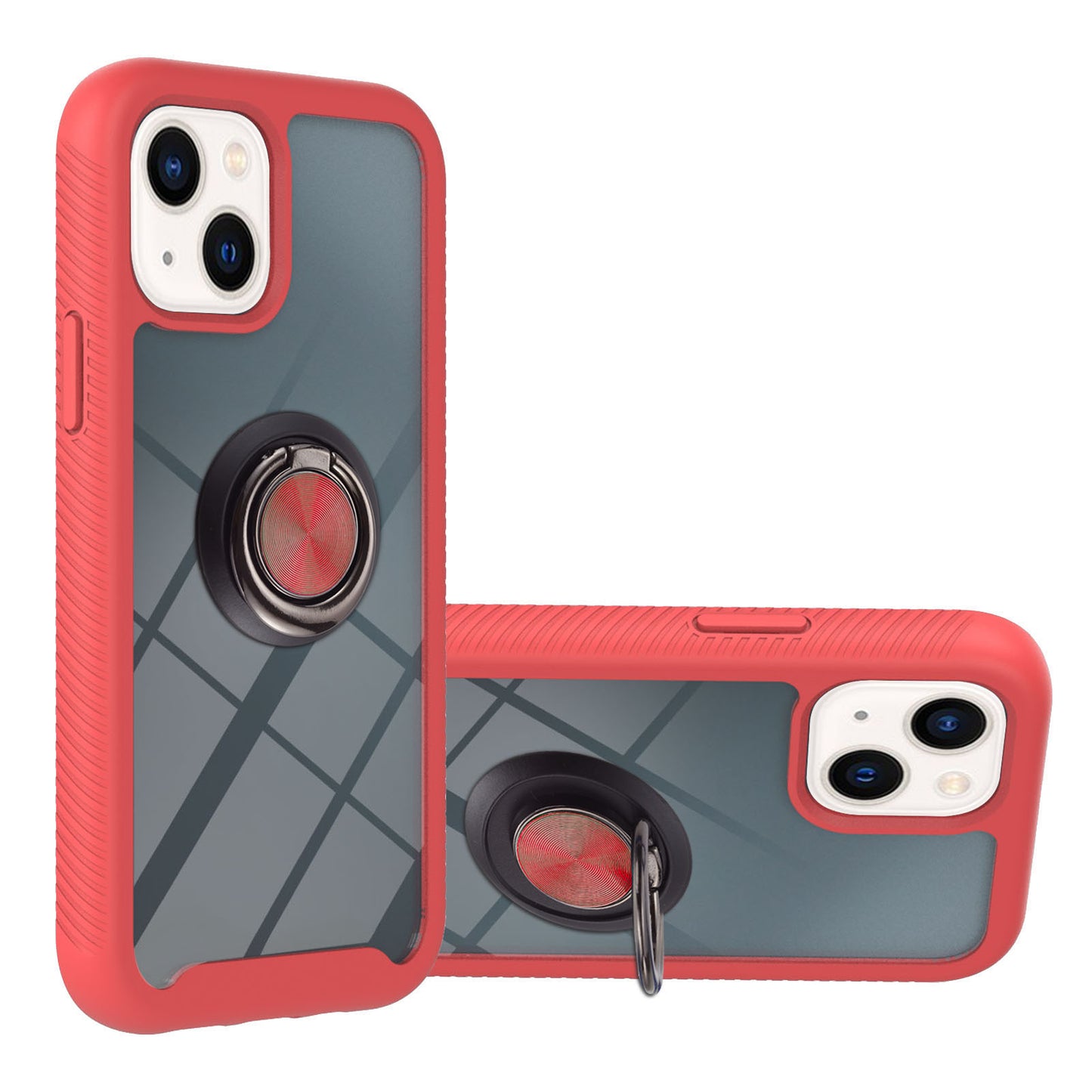 YB PC Series-5 for iPhone 15 Protective Case PC+TPU Ring Kickstand Phone Cover - Red