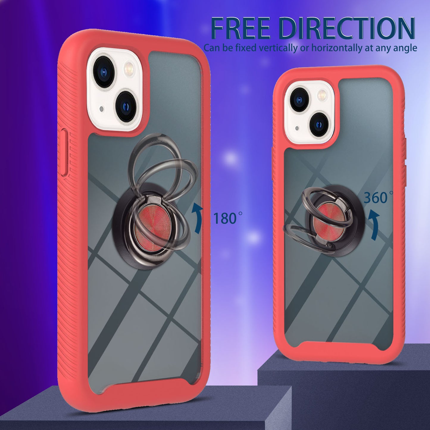 YB PC Series-5 for iPhone 15 Protective Case PC+TPU Ring Kickstand Phone Cover - Red