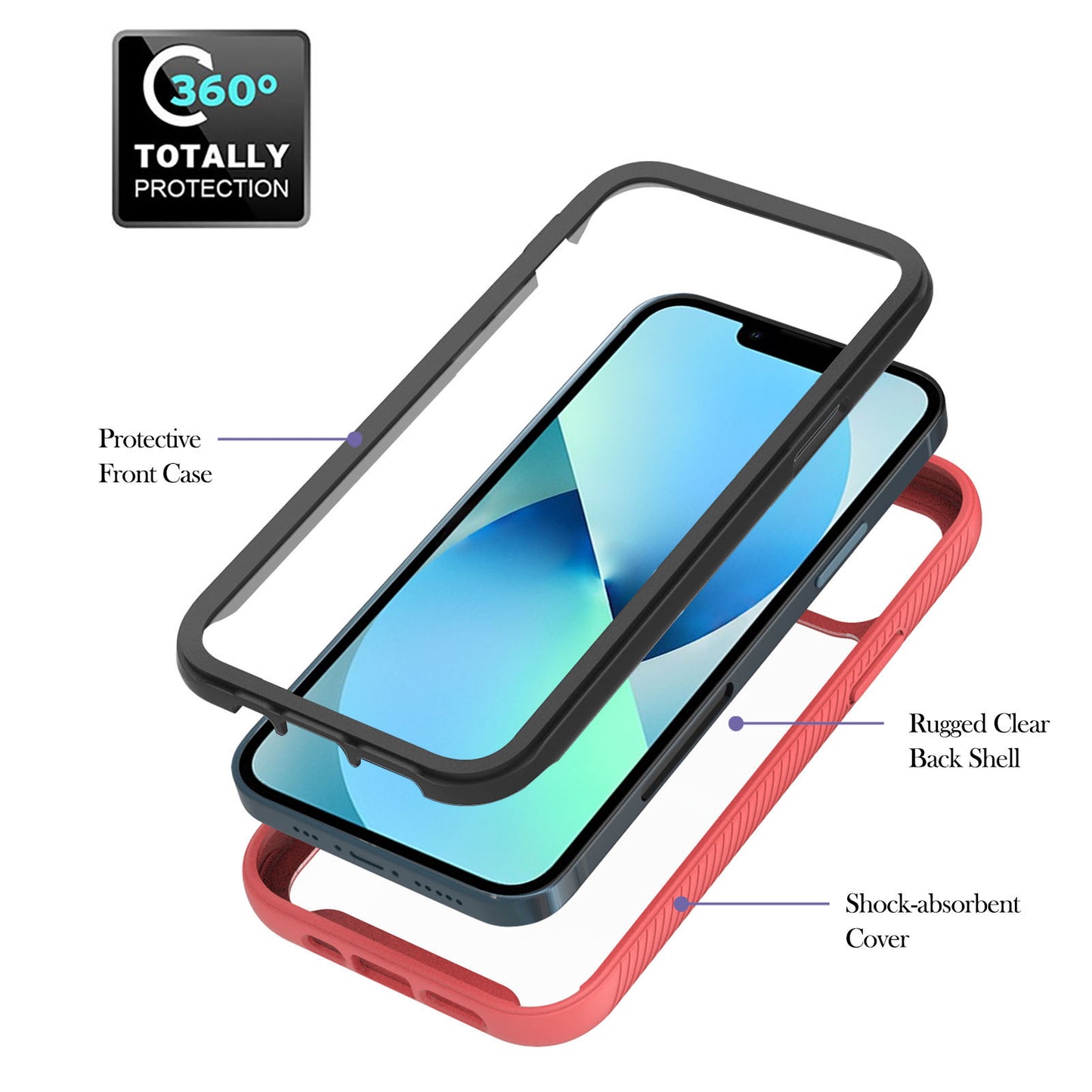 YB PC Series-5 for iPhone 15 Protective Case PC+TPU Ring Kickstand Phone Cover - Red