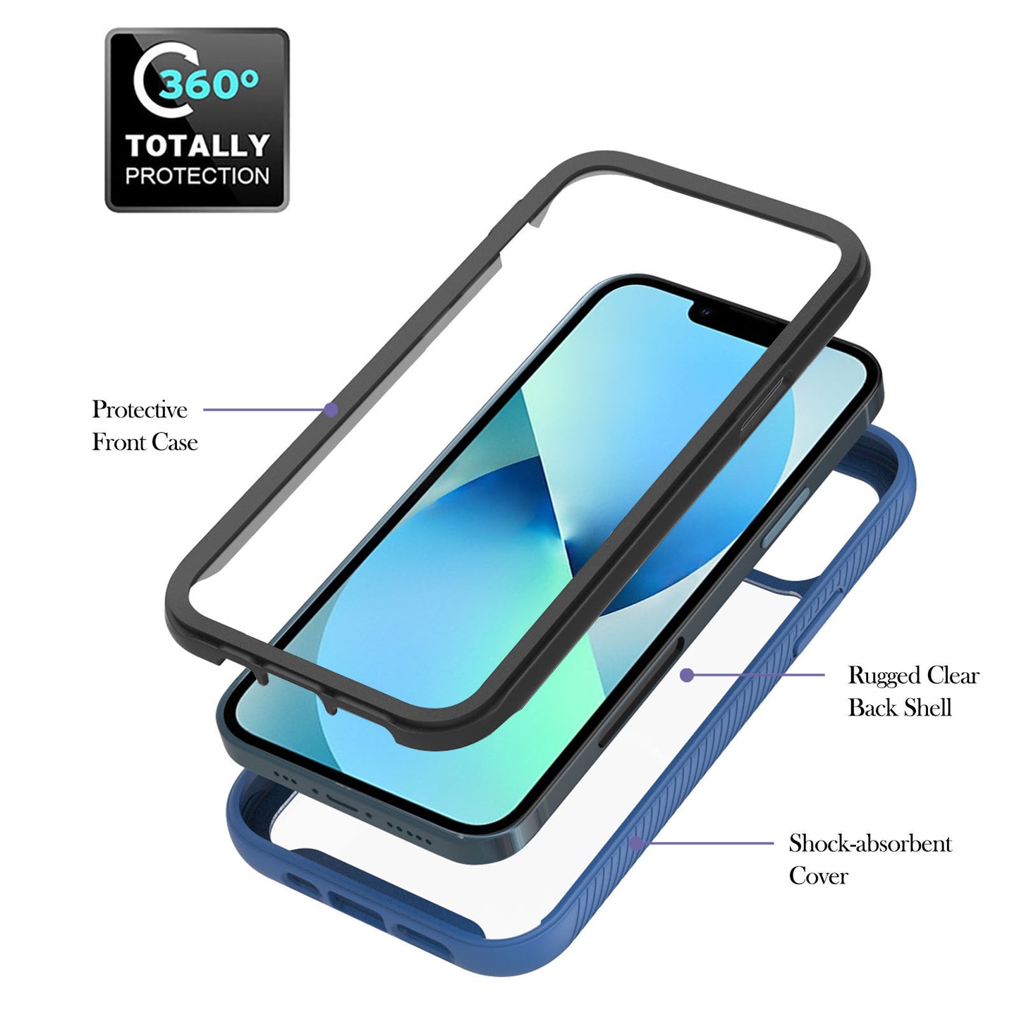 YB PC Series-3 for iPhone 15 PC+TPU Phone Case Detachable 2-in-1 Shockproof Cover - Sapphire