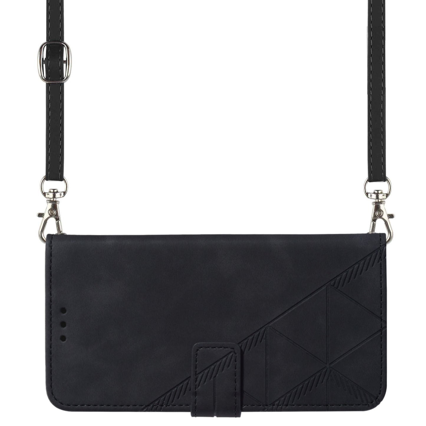 YB Imprinting Series-2 for iPhone 15 Pro Leather Wallet Phone Case Imprinted Stand Cover with Shoulder Strap - Black