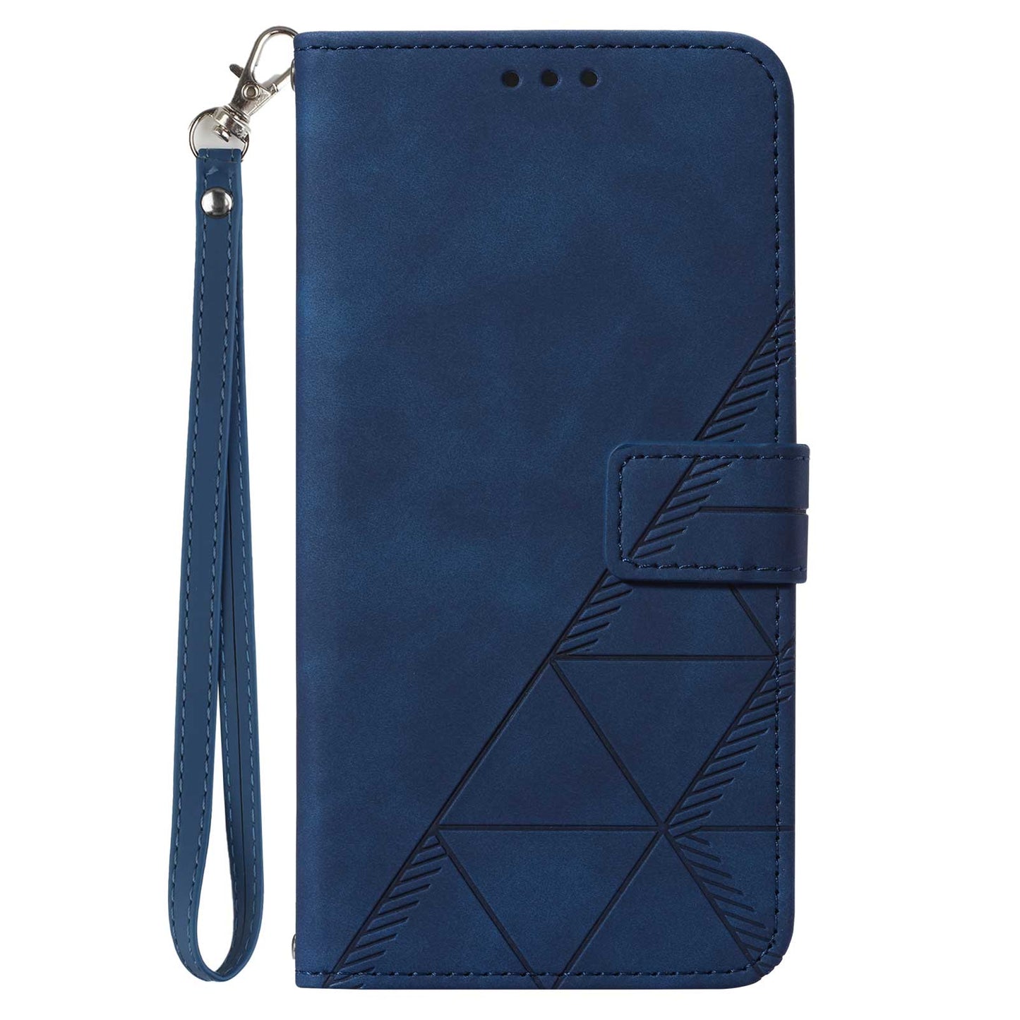 YB Imprinting Series-1 for iPhone 15 Pro Wallet Stand Leather Phone Cover Imprinted Phone Case with Hand Strap - Sapphire