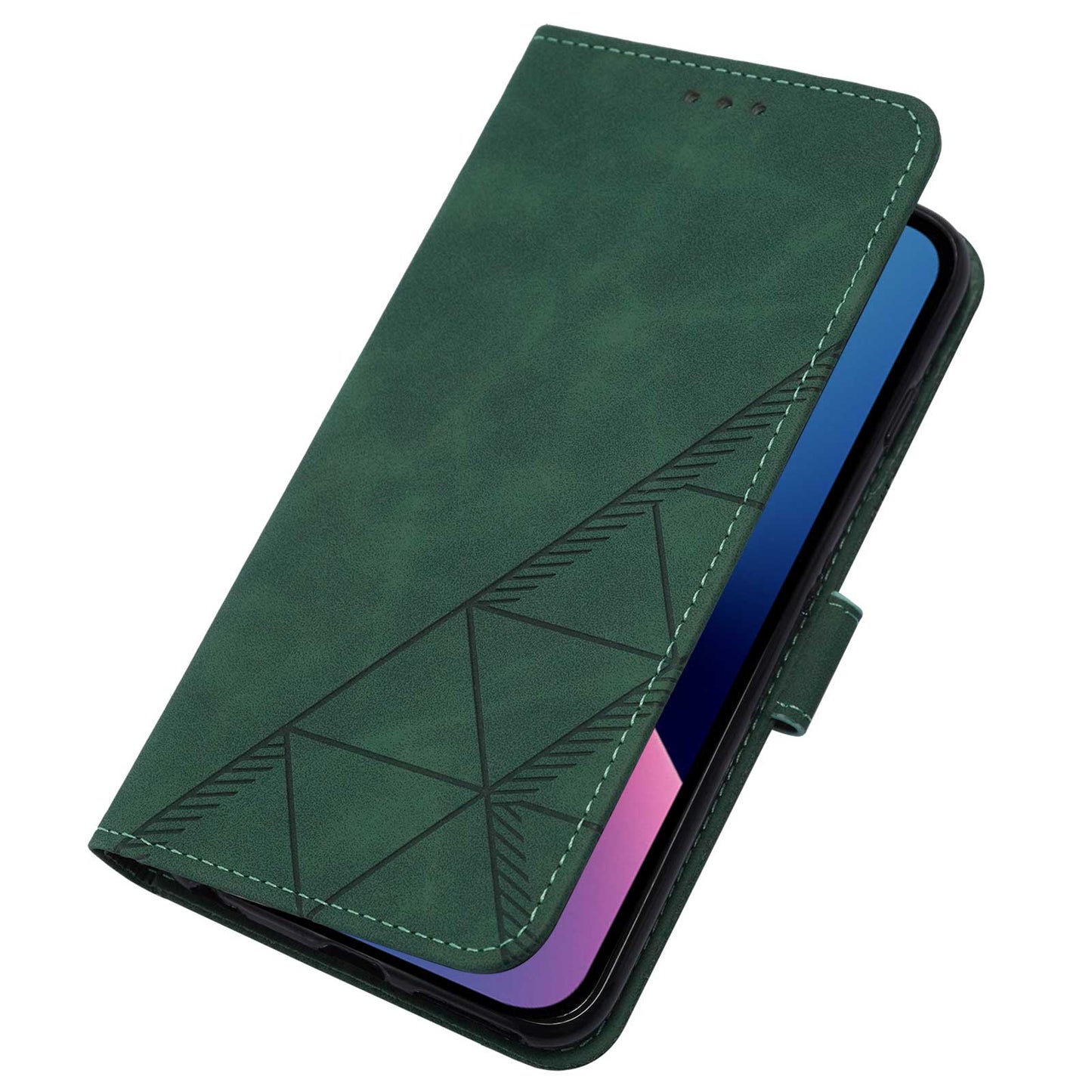 YB Imprinting Series-1 for iPhone 15 Pro Wallet Stand Leather Phone Cover Imprinted Phone Case with Hand Strap - Blackish Green
