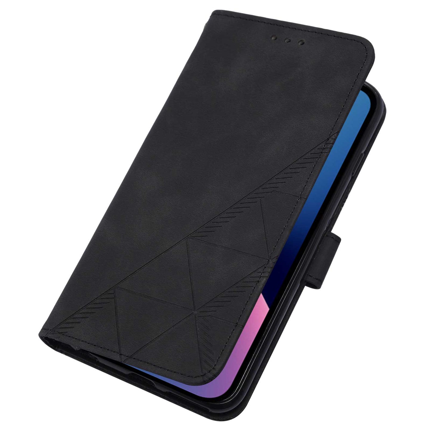 YB Imprinting Series-1 for iPhone 15 Pro Wallet Stand Leather Phone Cover Imprinted Phone Case with Hand Strap - Black