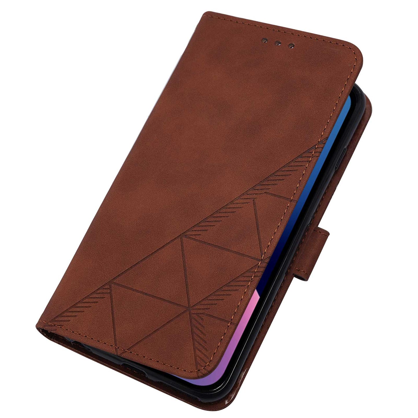 YB Imprinting Series-1 for iPhone 15 Pro Wallet Stand Leather Phone Cover Imprinted Phone Case with Hand Strap - Brown