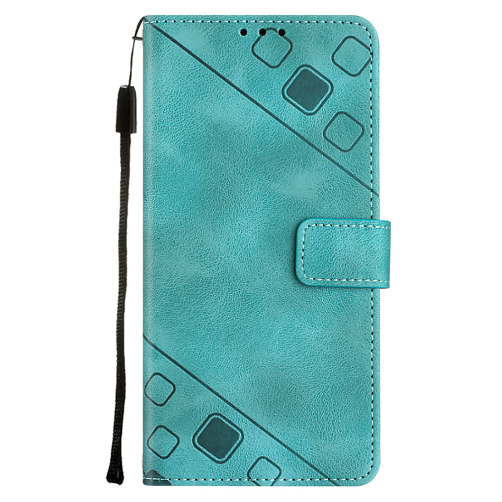 PT005 YB Imprinting Series-6 For iPhone 15 Shockproof Cover Shell Skin-Touch PU Leather Stand Wallet Phone Case - Green