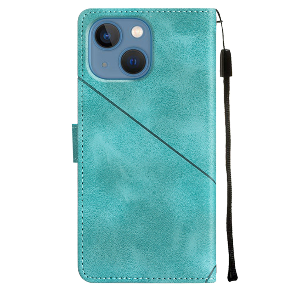PT005 YB Imprinting Series-6 For iPhone 15 Shockproof Cover Shell Skin-Touch PU Leather Stand Wallet Phone Case - Green