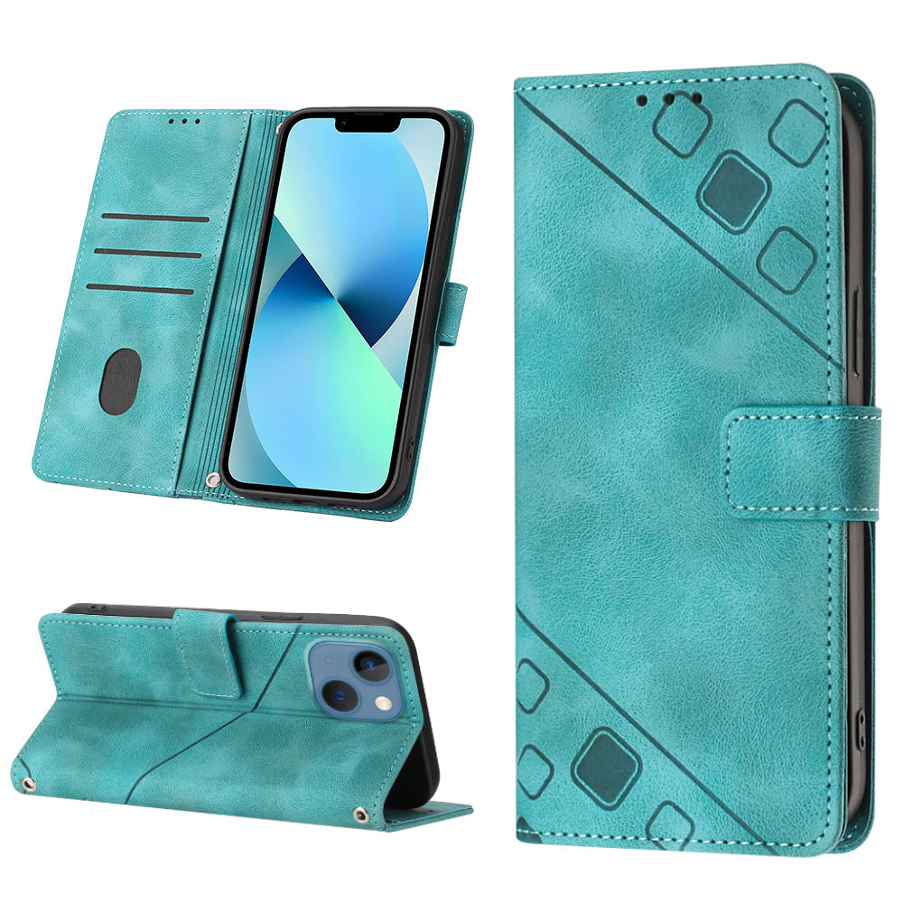PT005 YB Imprinting Series-6 For iPhone 15 Shockproof Cover Shell Skin-Touch PU Leather Stand Wallet Phone Case - Green
