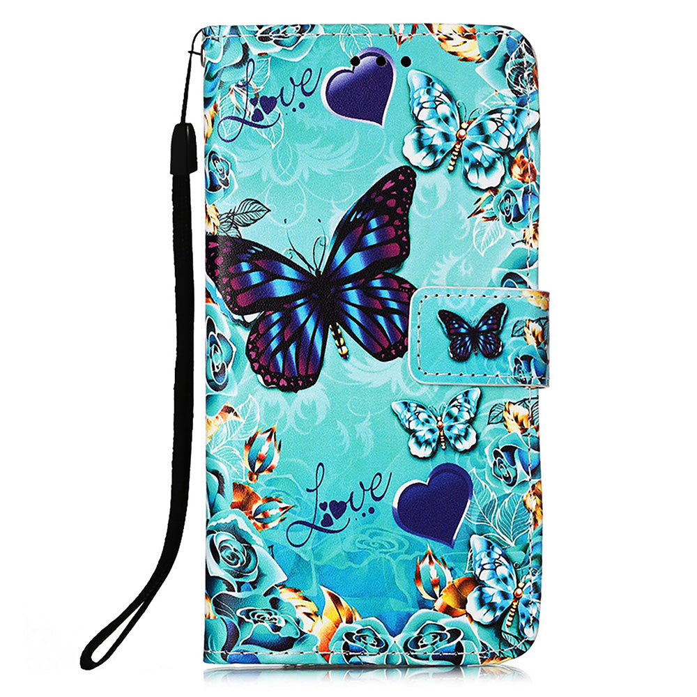 YB Pattern Printing Leather Series-4 for iPhone 15 Wallet Phone Case PU Leather Stand Cover - Butterfly and Heart