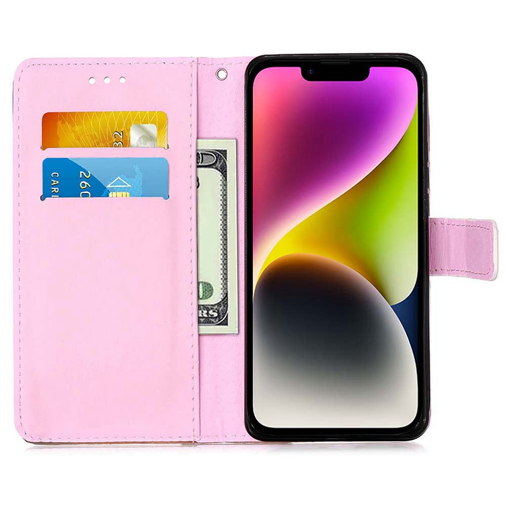 YB Pattern Printing Leather Series-4 for iPhone 15 Wallet Phone Case PU Leather Stand Cover - Baby Panda