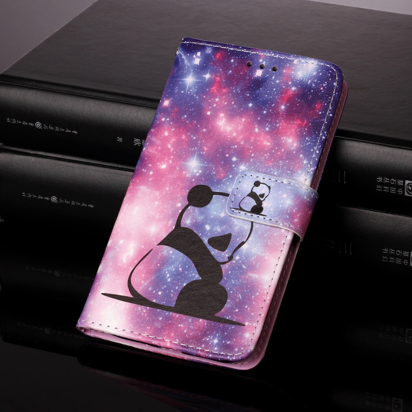 YB Pattern Printing Leather Series-4 for iPhone 15 Wallet Phone Case PU Leather Stand Cover - Baby Panda