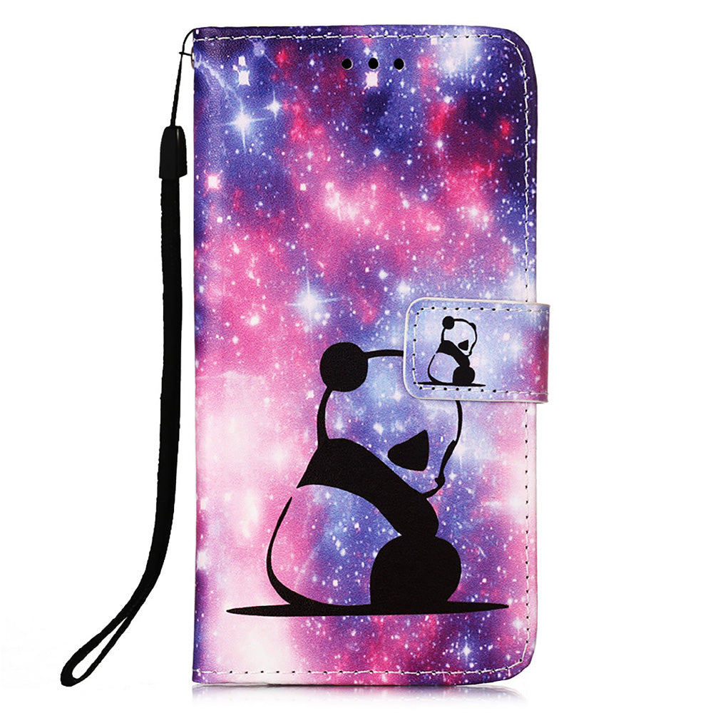 YB Pattern Printing Leather Series-4 for iPhone 15 Wallet Phone Case PU Leather Stand Cover - Baby Panda