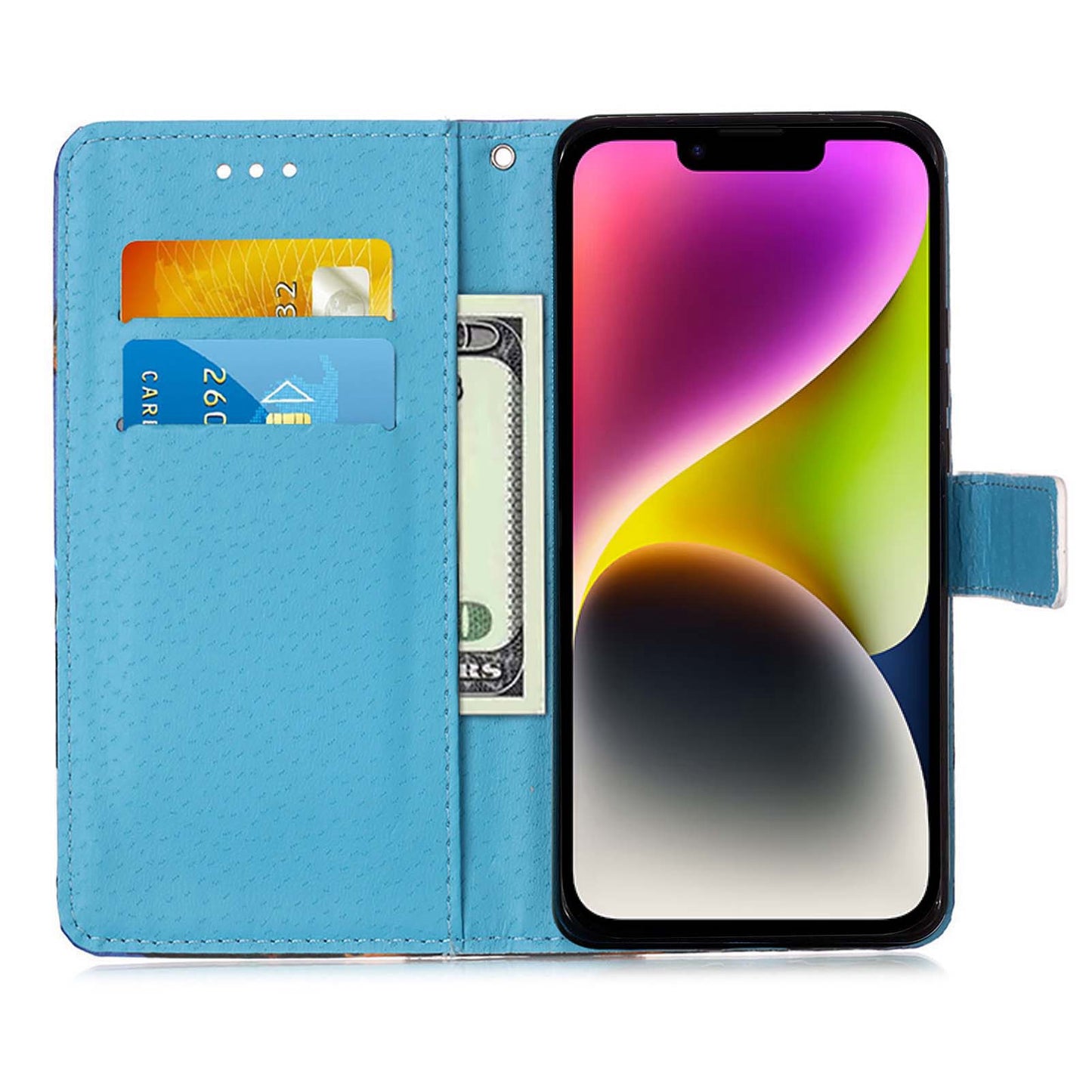 YB Pattern Printing Leather Series-4 for iPhone 15 Wallet Phone Case PU Leather Stand Cover - Mandala Flower