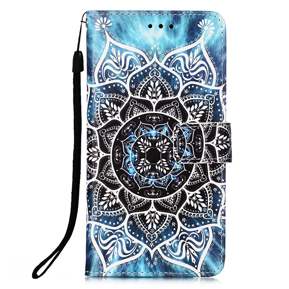 YB Pattern Printing Leather Series-4 for iPhone 15 Wallet Phone Case PU Leather Stand Cover - Mandala Flower