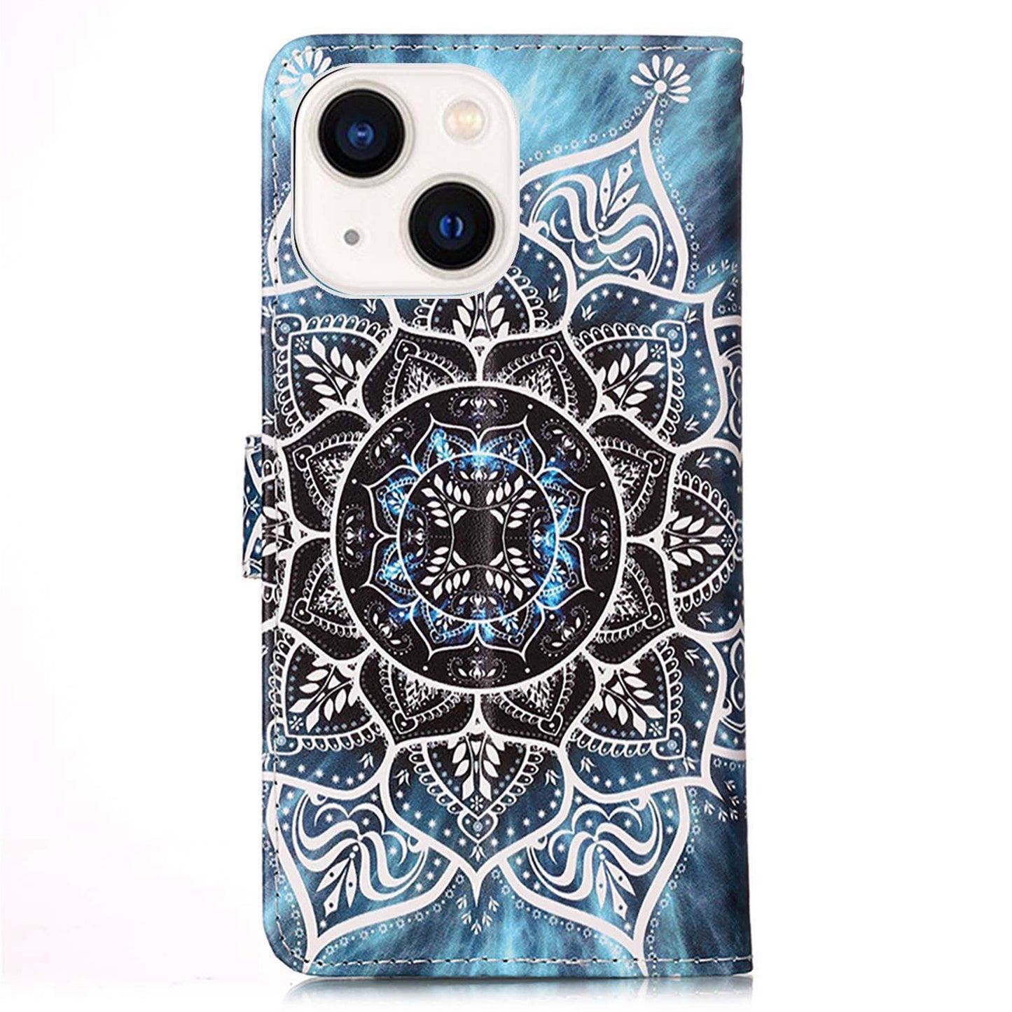 YB Pattern Printing Leather Series-4 for iPhone 15 Wallet Phone Case PU Leather Stand Cover - Mandala Flower