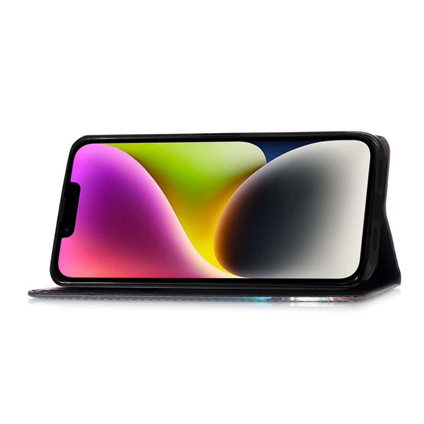 YB Pattern Printing Leather Series-4 for iPhone 15 Wallet Phone Case PU Leather Stand Cover - Tiger