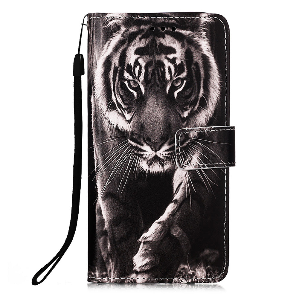 YB Pattern Printing Leather Series-4 for iPhone 15 Wallet Phone Case PU Leather Stand Cover - Tiger