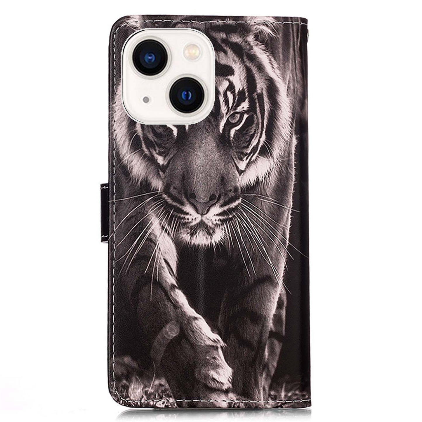 YB Pattern Printing Leather Series-4 for iPhone 15 Wallet Phone Case PU Leather Stand Cover - Tiger