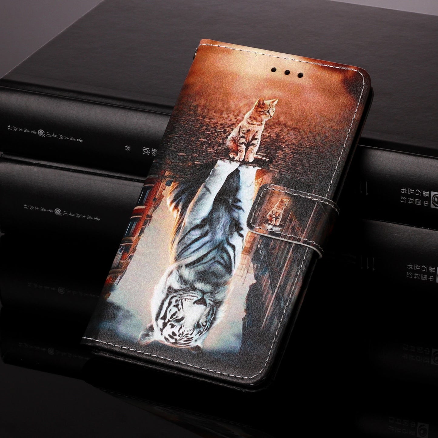 YB Pattern Printing Leather Series-4 for iPhone 15 Wallet Phone Case PU Leather Stand Cover - Cat and Tiger