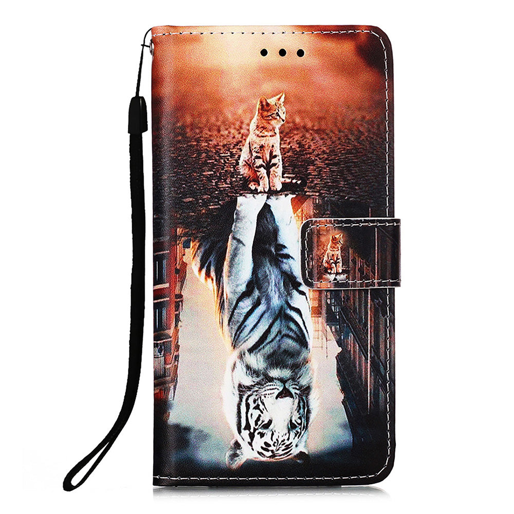 YB Pattern Printing Leather Series-4 for iPhone 15 Wallet Phone Case PU Leather Stand Cover - Cat and Tiger
